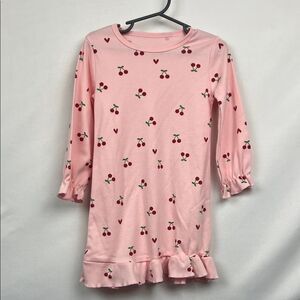 Little Hands pink ruffle hem heart and cherry print cotton nightgown size 3T